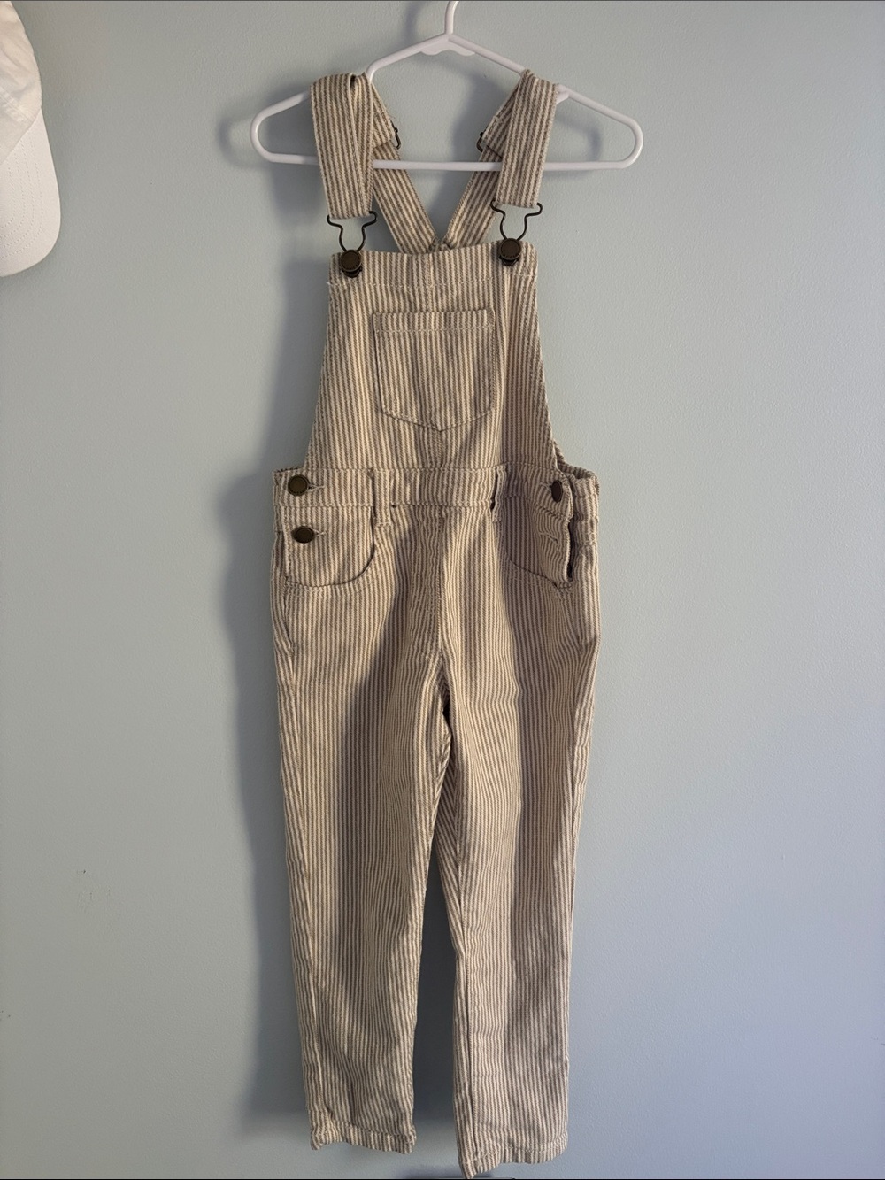 Jamie Kay Cream Striped Corduroy Overalls